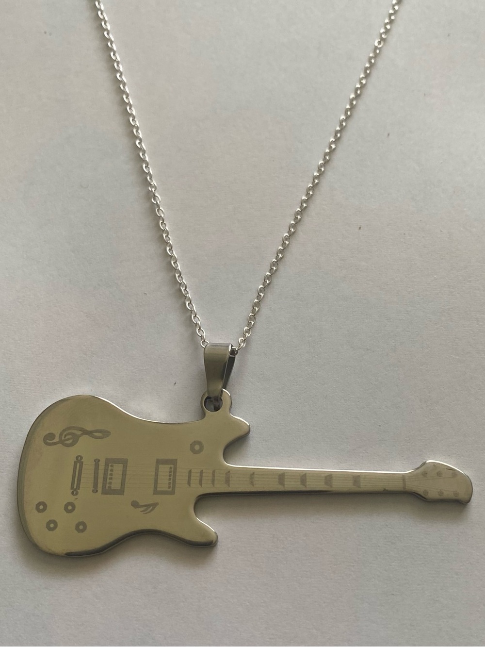 Silver Tone Guitar Pendant Necklace